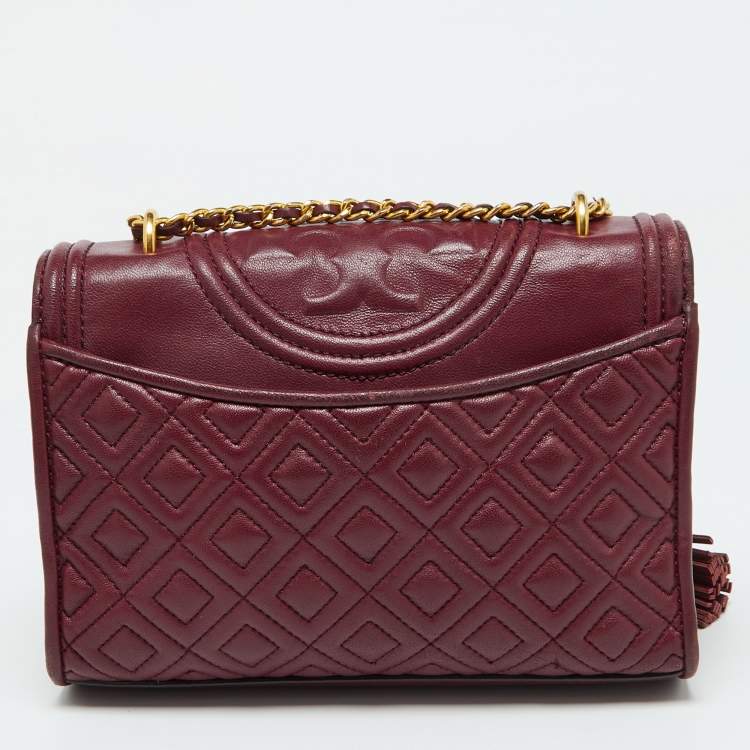 Pre Owned Tory Burch Burgundy Leather Small Fleming Shoulder Bag