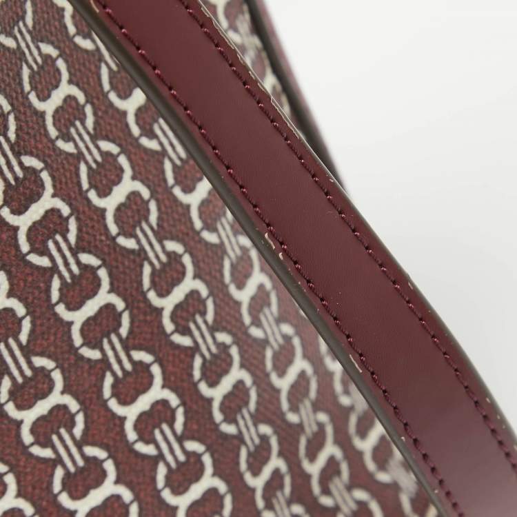 Pre Owned Tory Burch Burgundy Coated Canvas and Leather Gemini Link Top Zip Tote