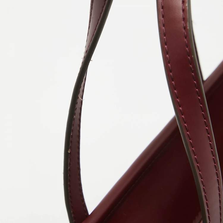 Pre Owned Tory Burch Burgundy Coated Canvas and Leather Gemini Link Top Zip Tote