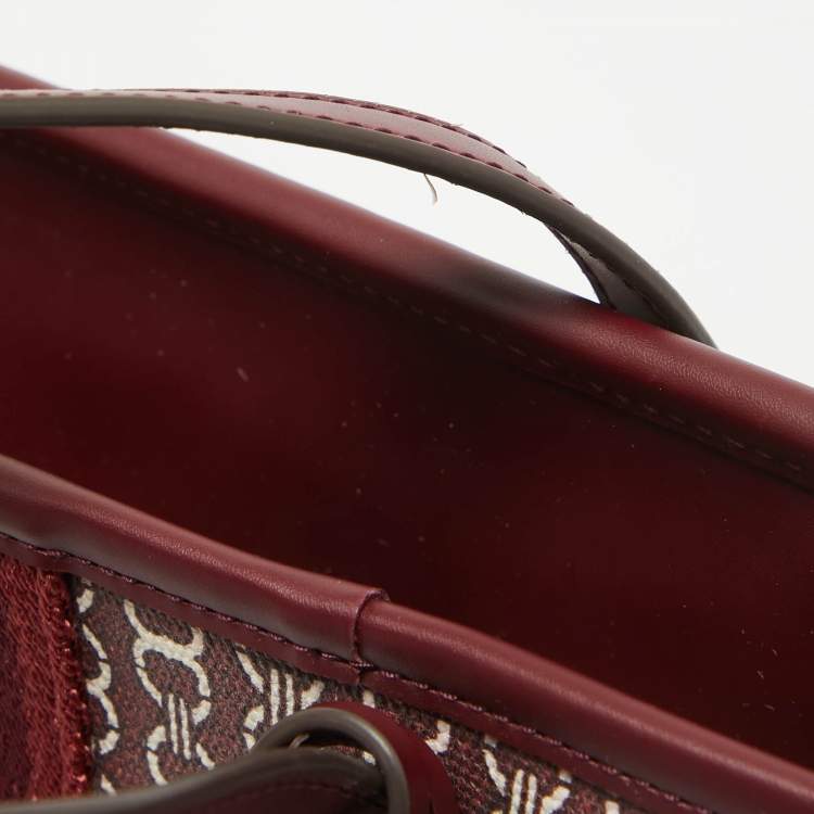 Pre Owned Tory Burch Burgundy Coated Canvas and Leather Gemini Link Top Zip Tote