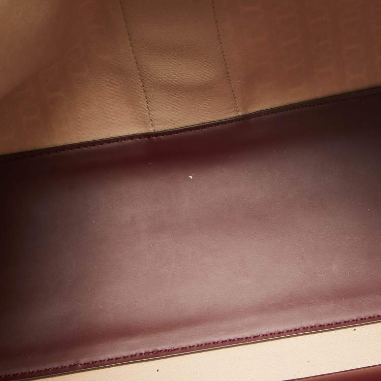 Pre Owned Tory Burch Burgundy Coated Canvas and Leather Gemini Link Top Zip Tote