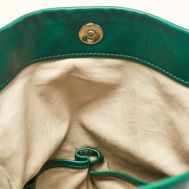 Pre Owned Tory Burch Green Leather Dena Fold Over Crossbody Bag