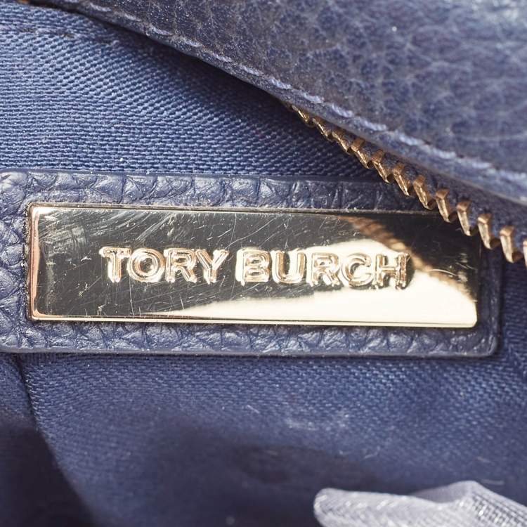 Pre Owned Tory Burch Navy Blue Leather Camera Tassel Crossbody Bag