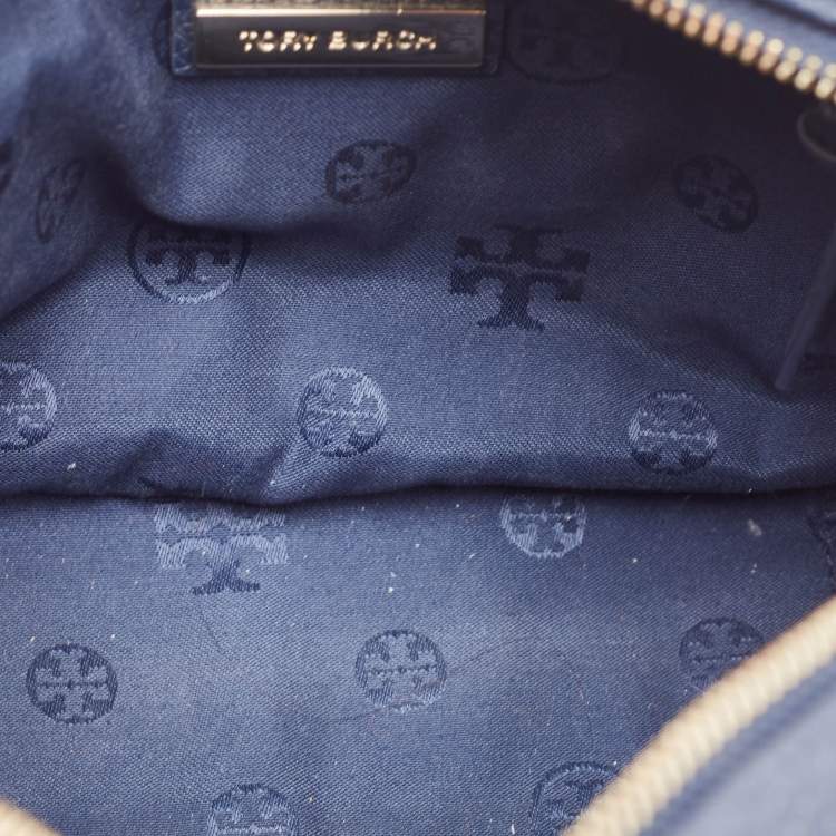 Pre Owned Tory Burch Navy Blue Leather Camera Tassel Crossbody Bag