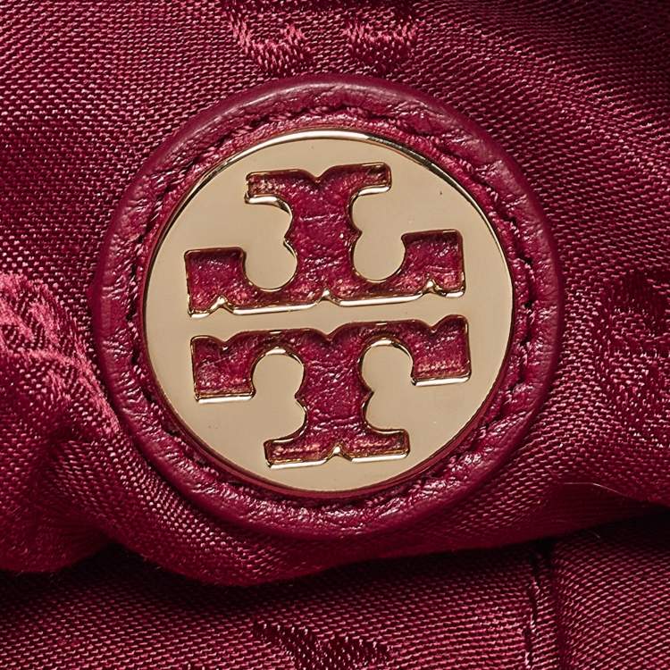 Pre Owned Tory Burch Burgundy Leather Thea Triple Zip Satchel