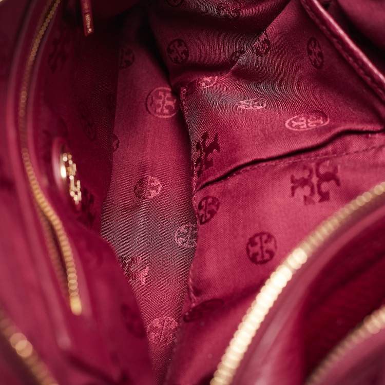 Pre Owned Tory Burch Burgundy Leather Thea Triple Zip Satchel
