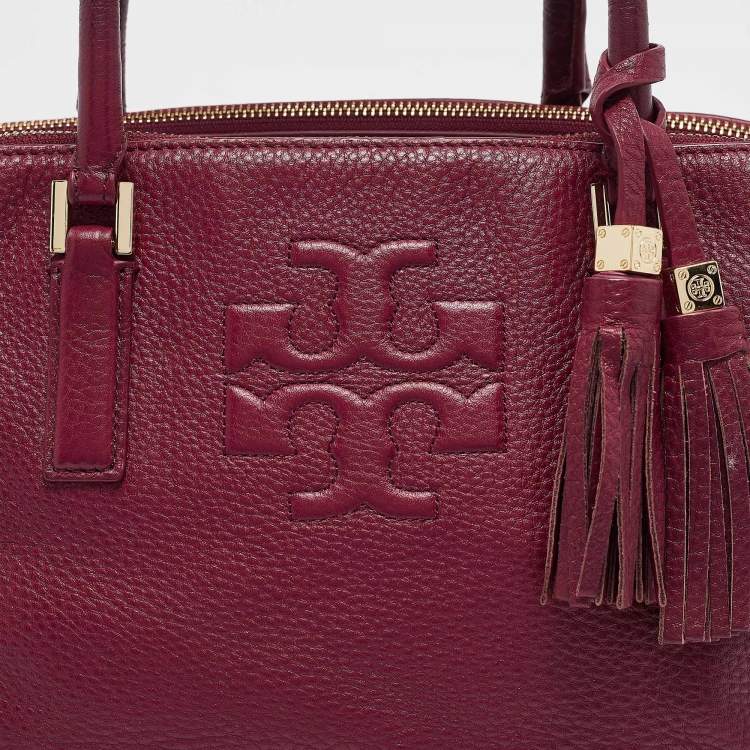 Pre Owned Tory Burch Burgundy Leather Thea Triple Zip Satchel