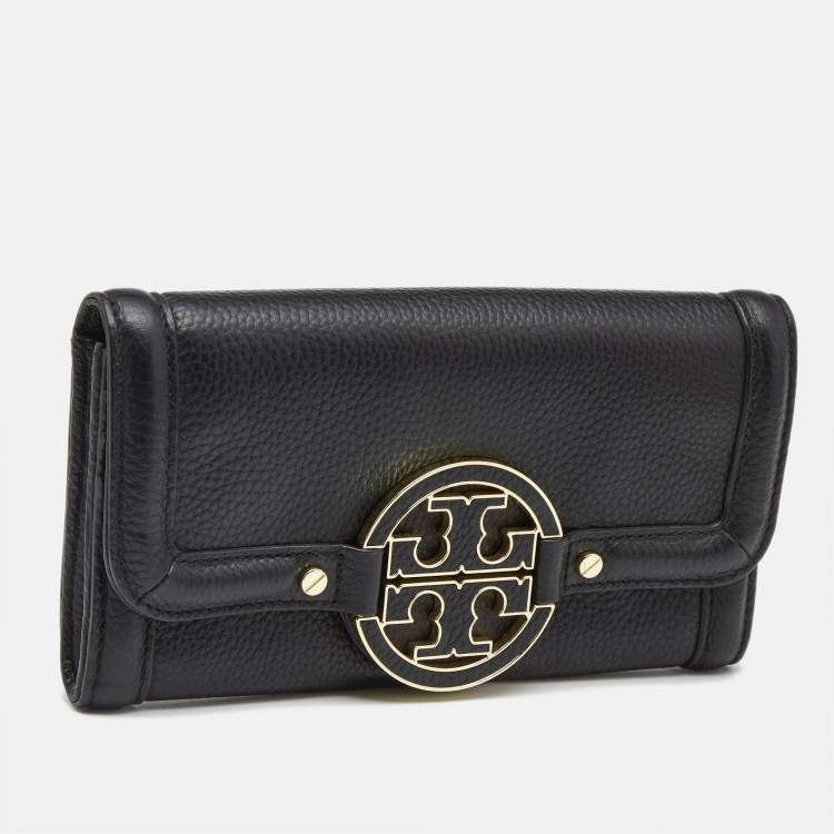 Pre Owned Tory Burch Black Leather Amanda Flap Continental Wallet