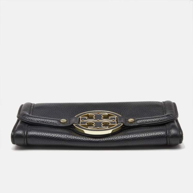 Pre Owned Tory Burch Black Leather Amanda Flap Continental Wallet