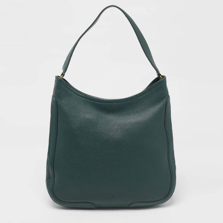 Pre Owned Tory Burch Dark Green Robinson Tassel Hobo