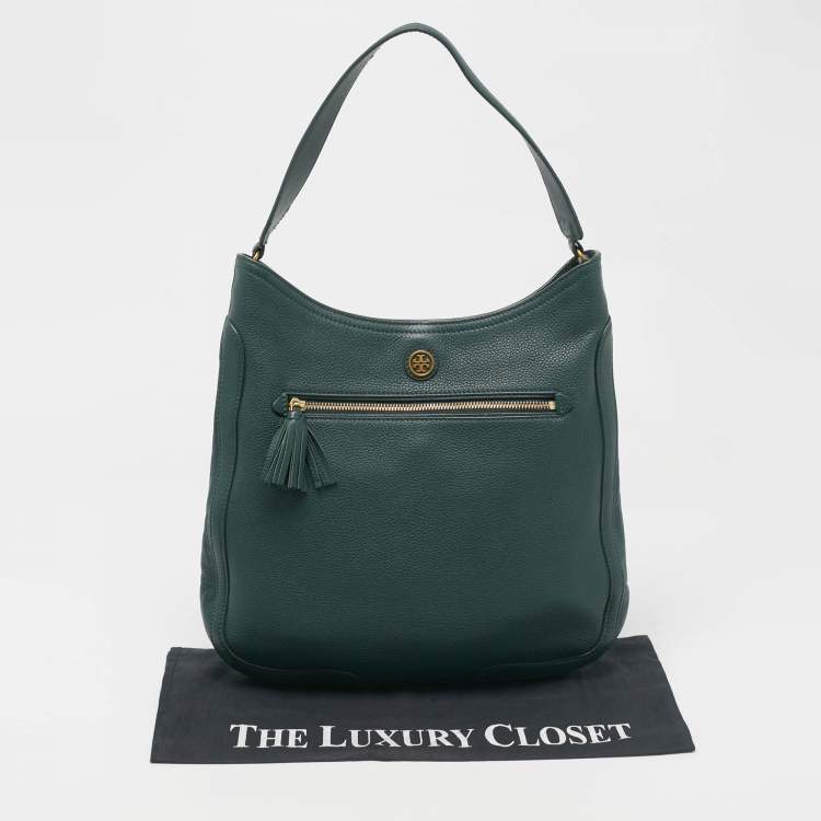 Pre Owned Tory Burch Dark Green Robinson Tassel Hobo