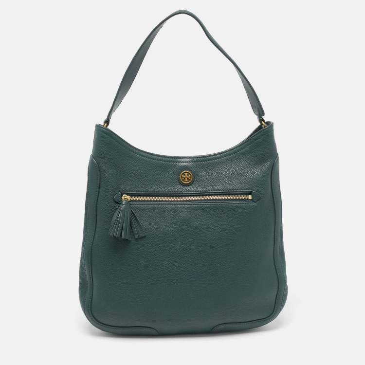 Pre Owned Tory Burch Dark Green Robinson Tassel Hobo