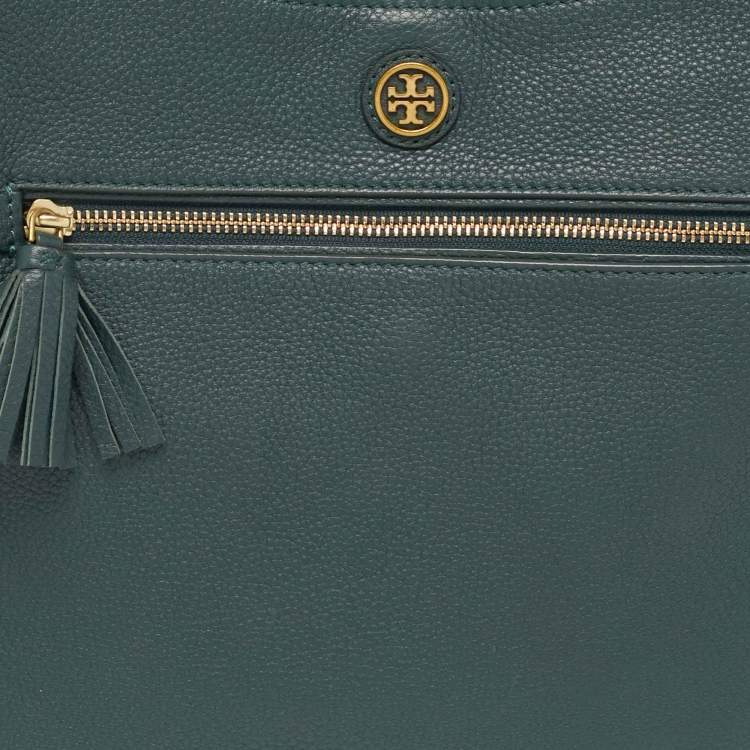 Pre Owned Tory Burch Dark Green Robinson Tassel Hobo