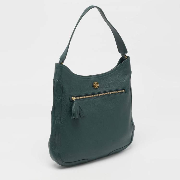 Pre Owned Tory Burch Dark Green Robinson Tassel Hobo
