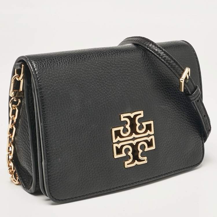 Pre Owned Tory Burch Black Leather Britten Flap Crossbody Bag