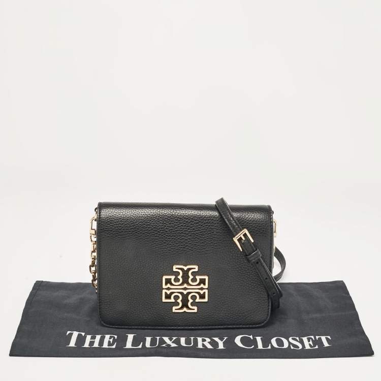 Pre Owned Tory Burch Black Leather Britten Flap Crossbody Bag