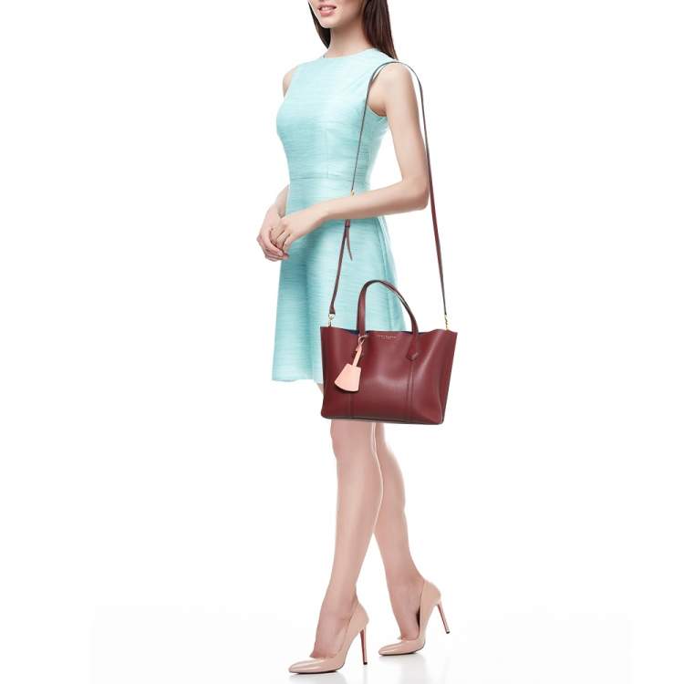 Pre Owned Tory Burch Red Leather Small Perry Tote