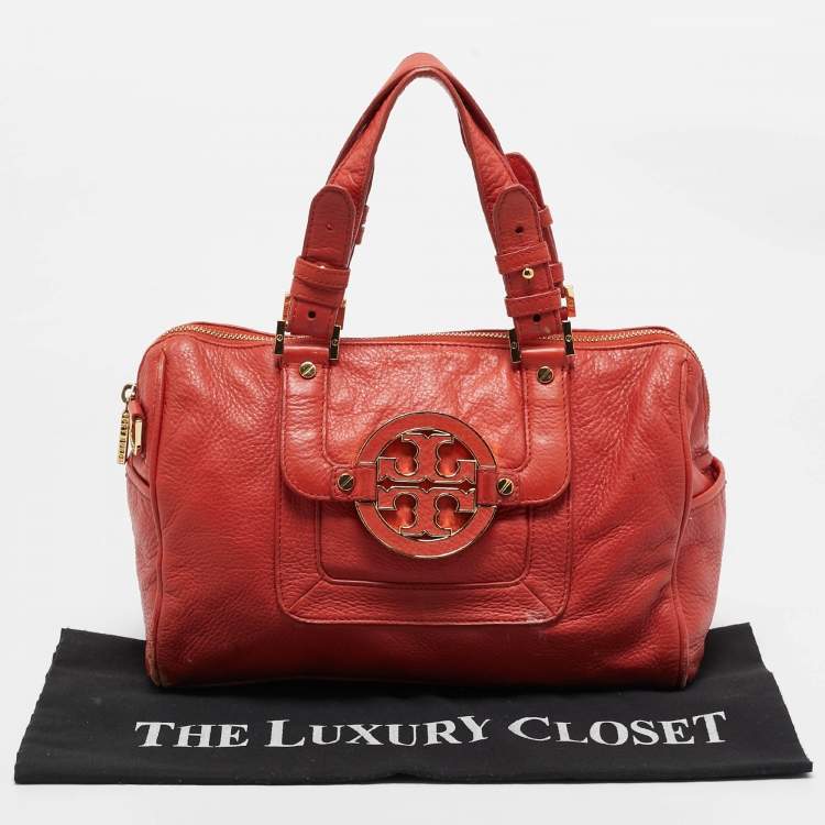 Pre Owned Tory Burch Orange Leather Amanda Satchel