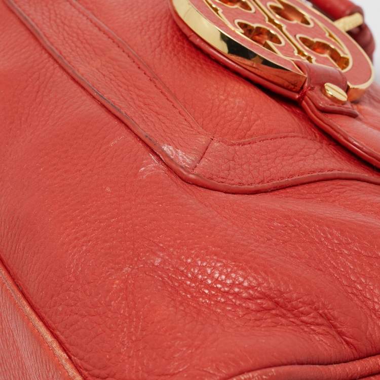 Pre Owned Tory Burch Orange Leather Amanda Satchel