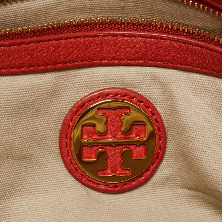 Pre Owned Tory Burch Orange Leather Amanda Satchel