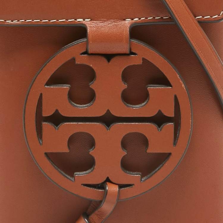 Pre Owned Tory Burch Brown Leather Miller Phone Crossbody Bag