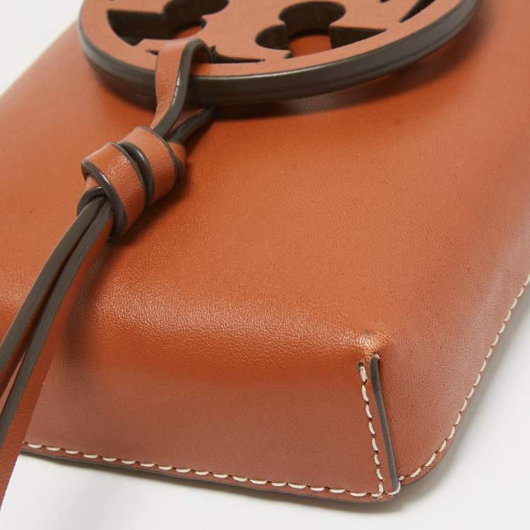 Pre Owned Tory Burch Brown Leather Miller Phone Crossbody Bag