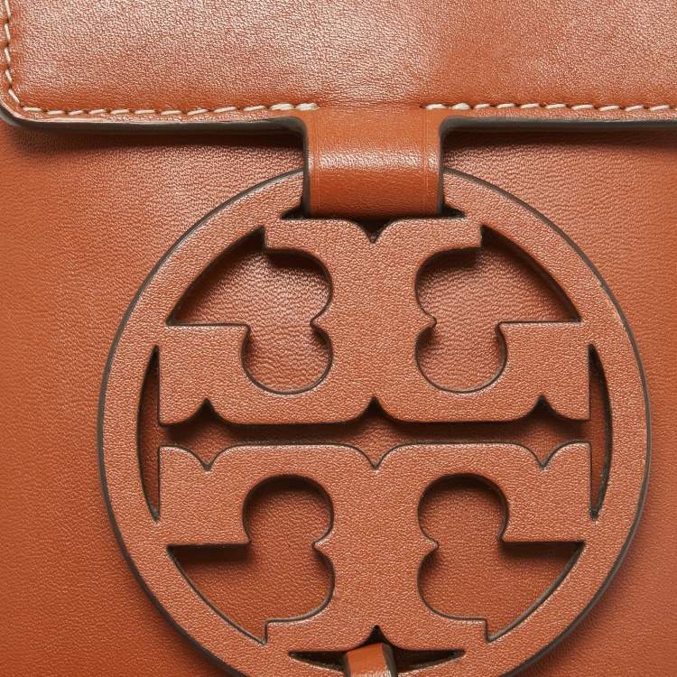 Pre Owned Tory Burch Brown Leather Miller Phone Crossbody Bag