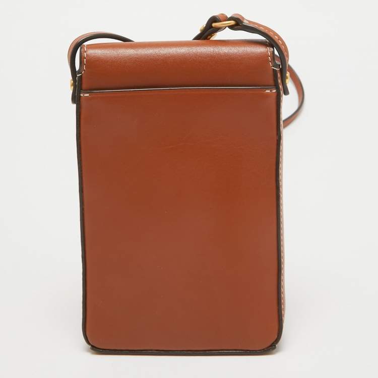 Pre Owned Tory Burch Brown Leather Miller Phone Crossbody Bag
