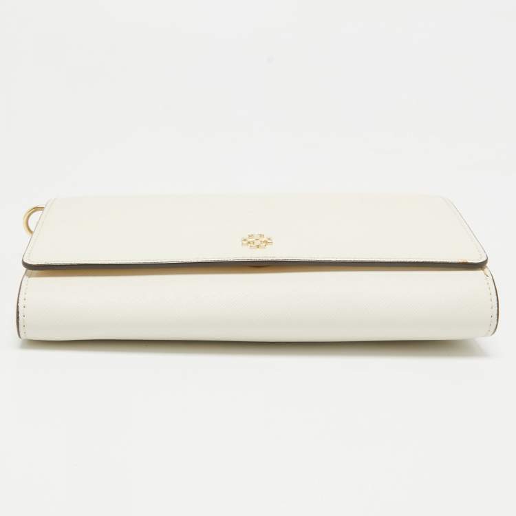 Pre Owned Tory Burch White Leather Emerson Wallet On Chain