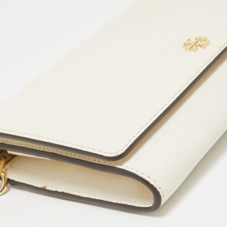 Pre Owned Tory Burch White Leather Emerson Wallet On Chain