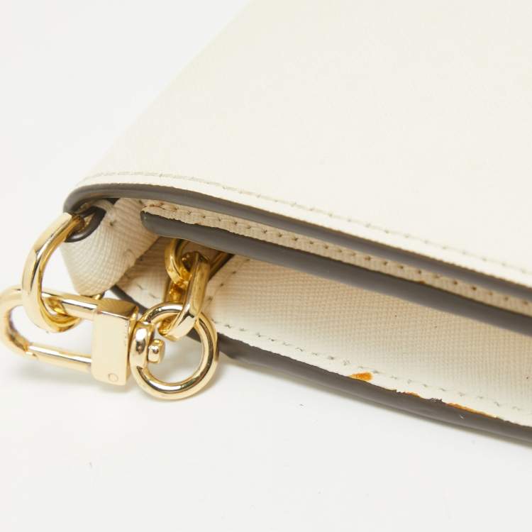Pre Owned Tory Burch White Leather Emerson Wallet On Chain