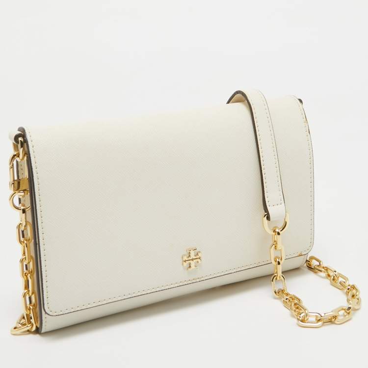 Pre Owned Tory Burch White Leather Emerson Wallet On Chain