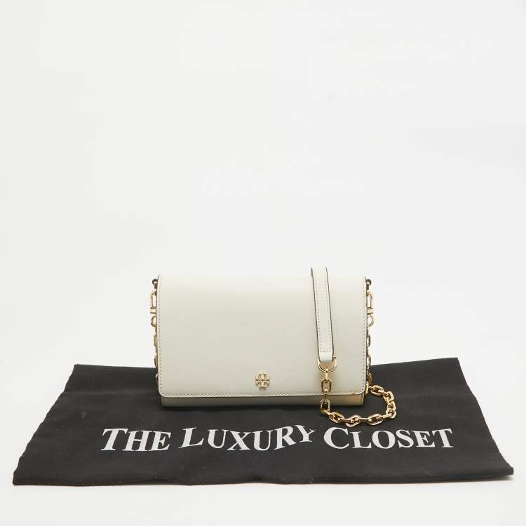 Pre Owned Tory Burch White Leather Emerson Wallet On Chain