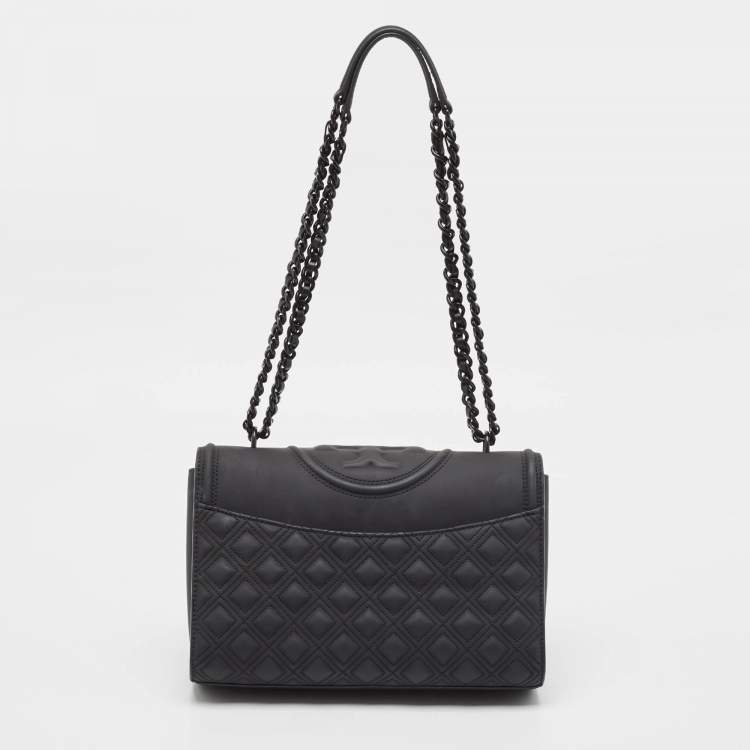 مملوكة مسبقًا Tory Burch Matte Black Rubber Medium Fleming Shoulder Bag