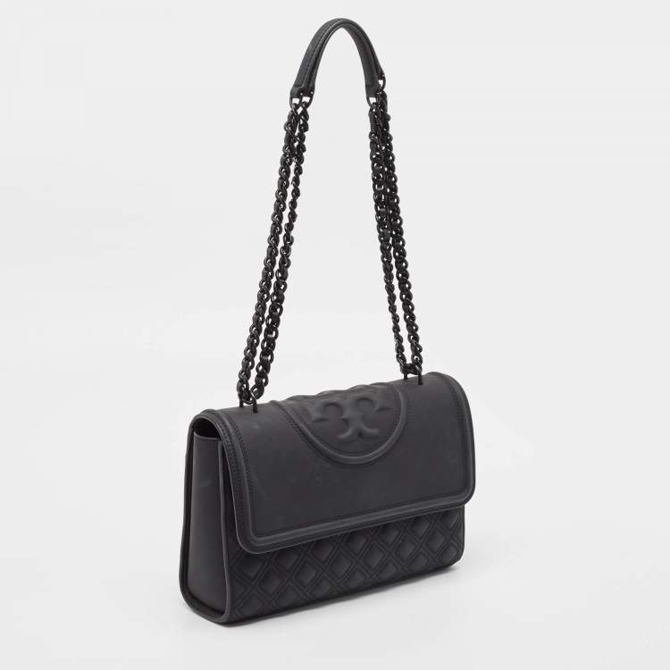 مملوكة مسبقًا Tory Burch Matte Black Rubber Medium Fleming Shoulder Bag