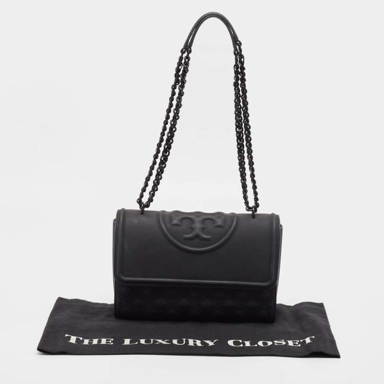 مملوكة مسبقًا Tory Burch Matte Black Rubber Medium Fleming Shoulder Bag