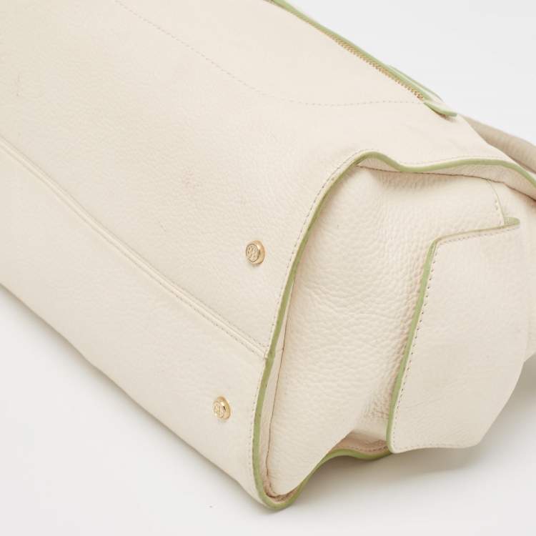 Pre Owned Tory Burch Off White Leather Side Pockets Satchel