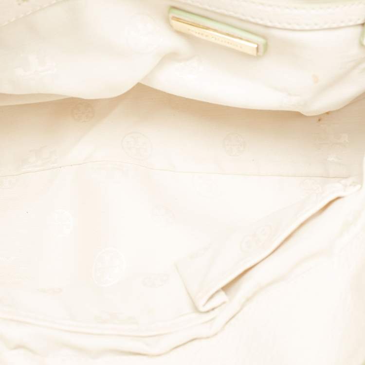 Pre Owned Tory Burch Off White Leather Side Pockets Satchel