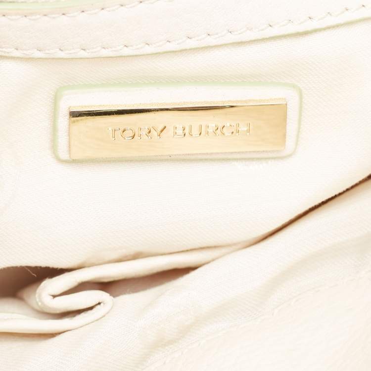 Pre Owned Tory Burch Off White Leather Side Pockets Satchel