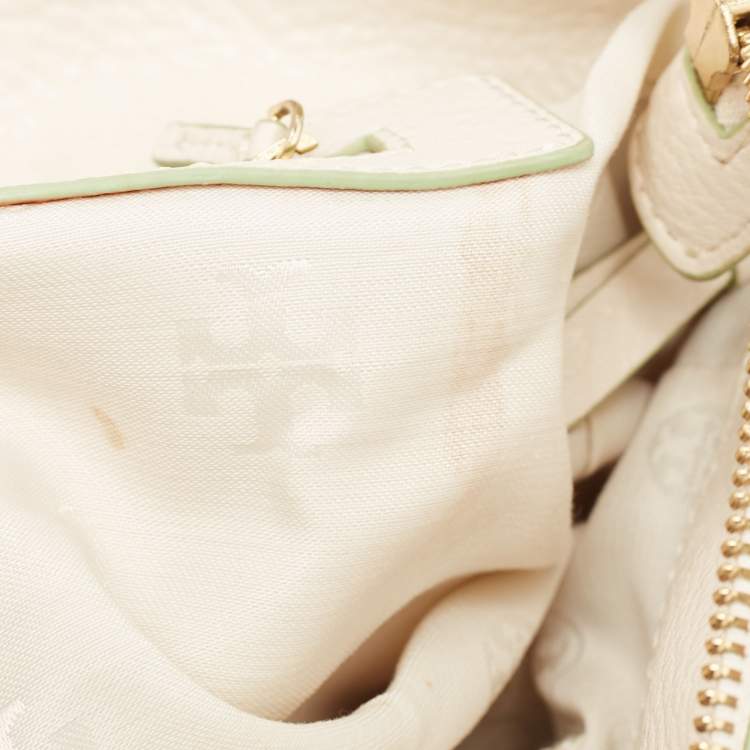 Pre Owned Tory Burch Off White Leather Side Pockets Satchel