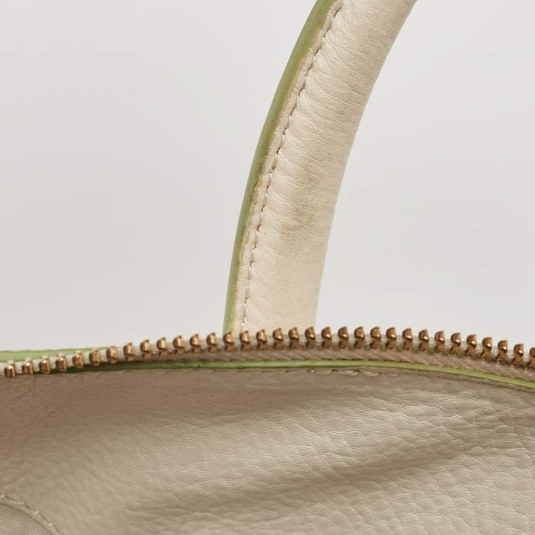 Pre Owned Tory Burch Off White Leather Side Pockets Satchel