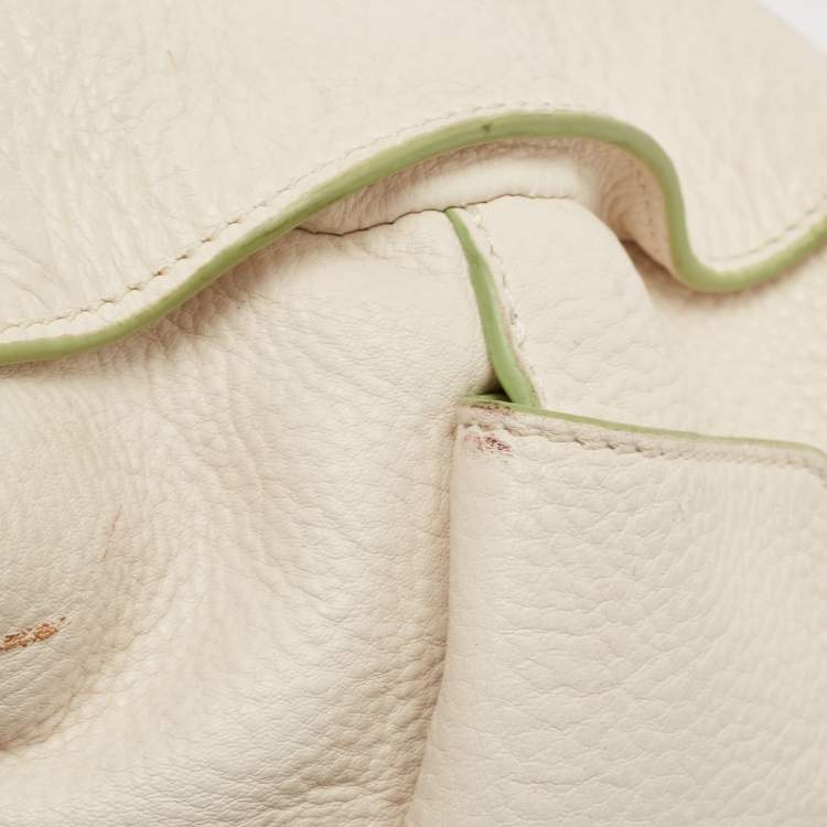 Pre Owned Tory Burch Off White Leather Side Pockets Satchel