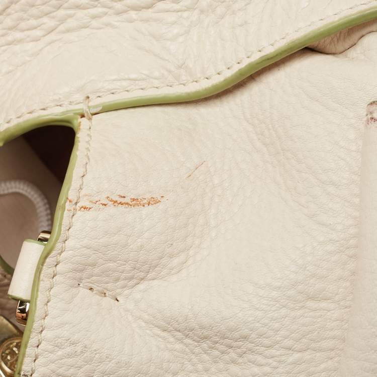 Pre Owned Tory Burch Off White Leather Side Pockets Satchel