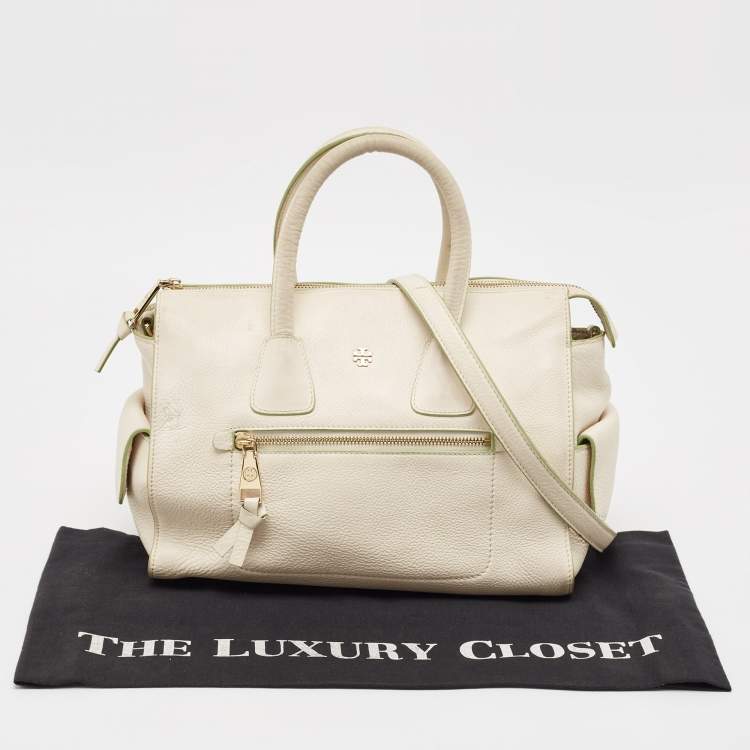 Pre Owned Tory Burch Off White Leather Side Pockets Satchel