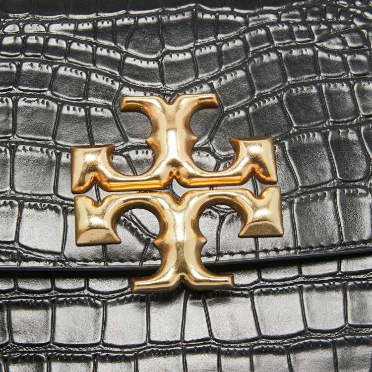Pre Owned Tory Burch Black Croc Embossed Leather Eleanor Shoulder Bag
