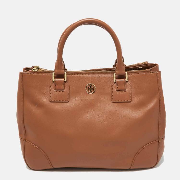 Pre Owned Tory Burch Brown Saffiano Leather Robinson Tote