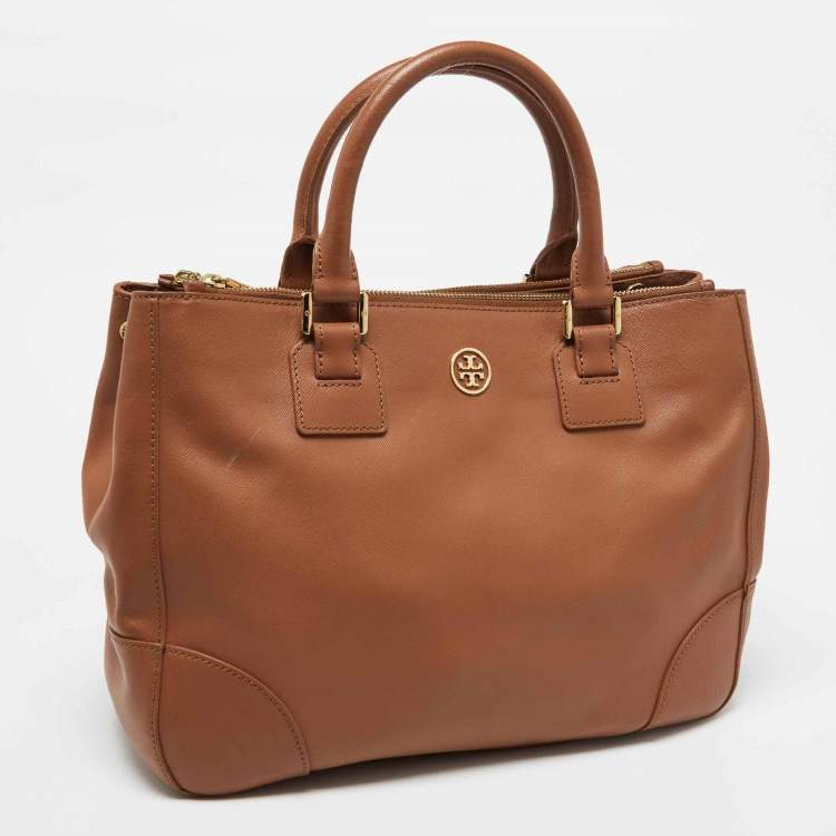 Pre Owned Tory Burch Brown Saffiano Leather Robinson Tote