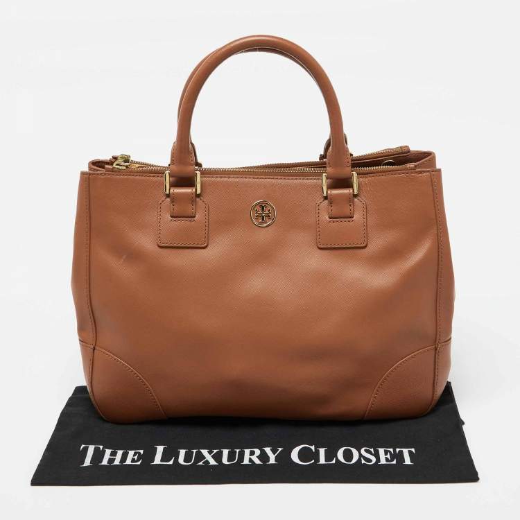 Pre Owned Tory Burch Brown Saffiano Leather Robinson Tote