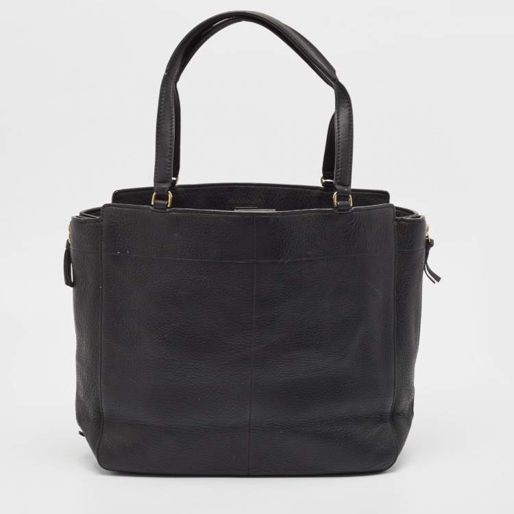 Pre Owned Tory Burch Black Leather Ivy Side Zip Tote