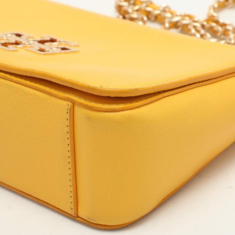 Pre Owned Tory Burch Yellow Leather Britten Shoulder Bag